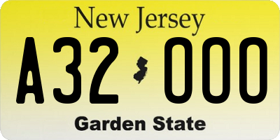 NJ license plate A32OOO