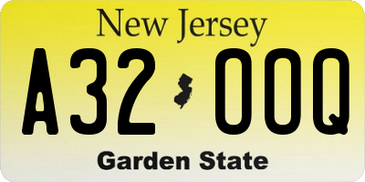 NJ license plate A32OOQ