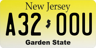 NJ license plate A32OOU