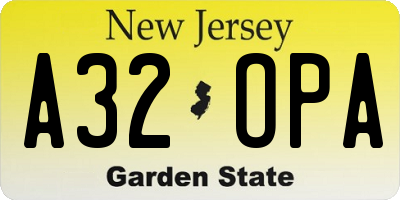 NJ license plate A32OPA