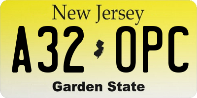 NJ license plate A32OPC