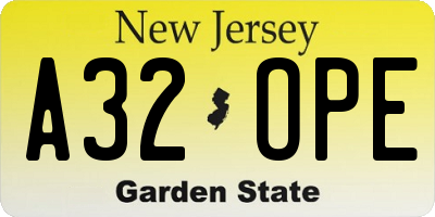NJ license plate A32OPE