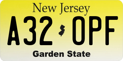 NJ license plate A32OPF