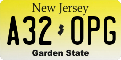 NJ license plate A32OPG