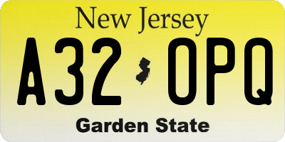 NJ license plate A32OPQ