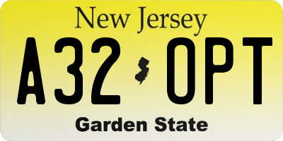 NJ license plate A32OPT
