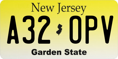 NJ license plate A32OPV