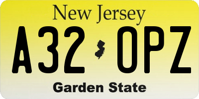 NJ license plate A32OPZ