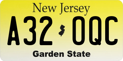 NJ license plate A32OQC