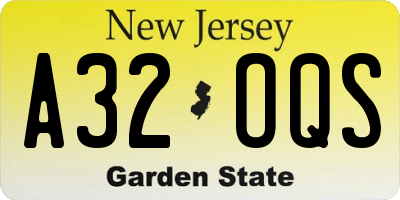 NJ license plate A32OQS
