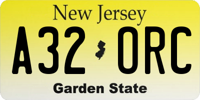 NJ license plate A32ORC