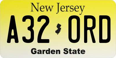 NJ license plate A32ORD