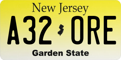 NJ license plate A32ORE