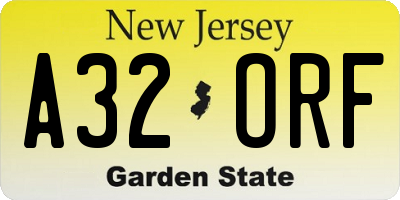 NJ license plate A32ORF