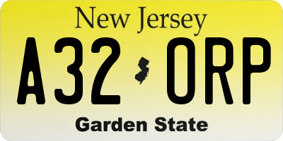 NJ license plate A32ORP