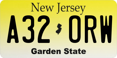 NJ license plate A32ORW