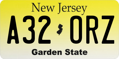 NJ license plate A32ORZ