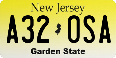 NJ license plate A32OSA