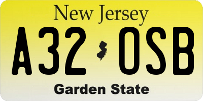 NJ license plate A32OSB
