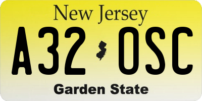 NJ license plate A32OSC