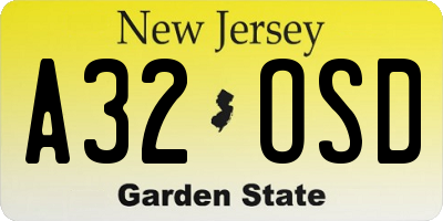 NJ license plate A32OSD