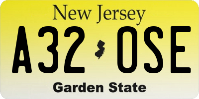 NJ license plate A32OSE
