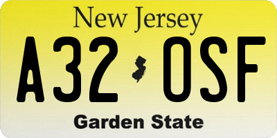 NJ license plate A32OSF