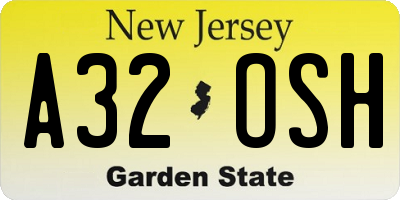 NJ license plate A32OSH