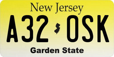 NJ license plate A32OSK