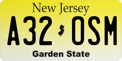 NJ license plate A32OSM