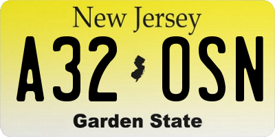 NJ license plate A32OSN