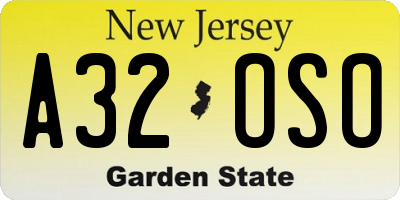 NJ license plate A32OSO