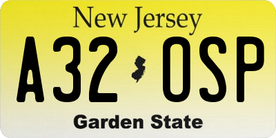 NJ license plate A32OSP