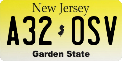 NJ license plate A32OSV