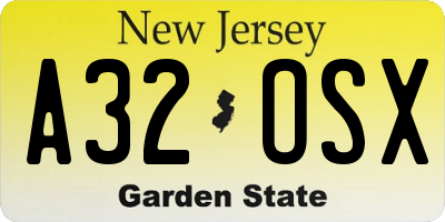 NJ license plate A32OSX