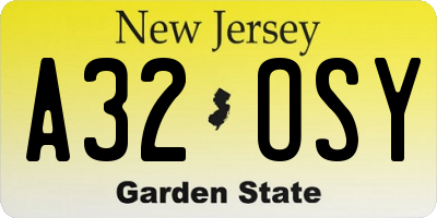 NJ license plate A32OSY