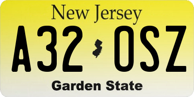 NJ license plate A32OSZ