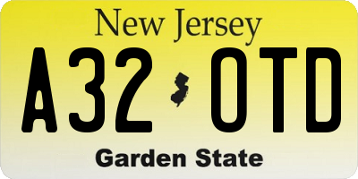 NJ license plate A32OTD
