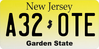 NJ license plate A32OTE