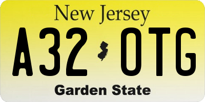 NJ license plate A32OTG