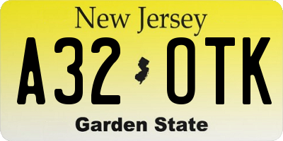 NJ license plate A32OTK
