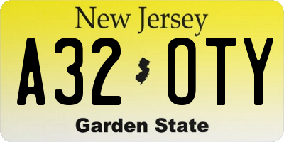 NJ license plate A32OTY