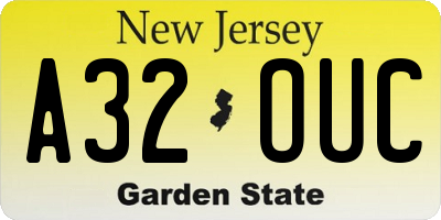 NJ license plate A32OUC