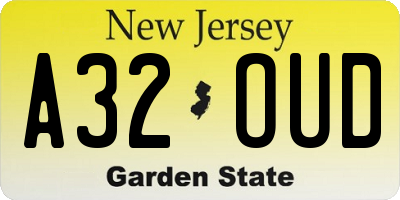 NJ license plate A32OUD