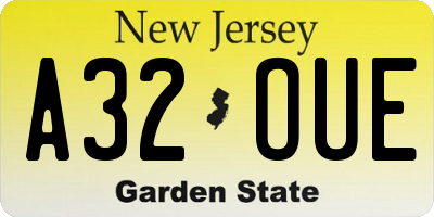 NJ license plate A32OUE