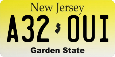 NJ license plate A32OUI