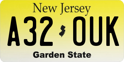 NJ license plate A32OUK