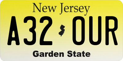 NJ license plate A32OUR