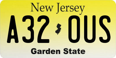 NJ license plate A32OUS