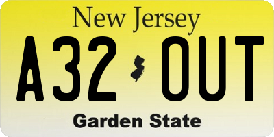 NJ license plate A32OUT